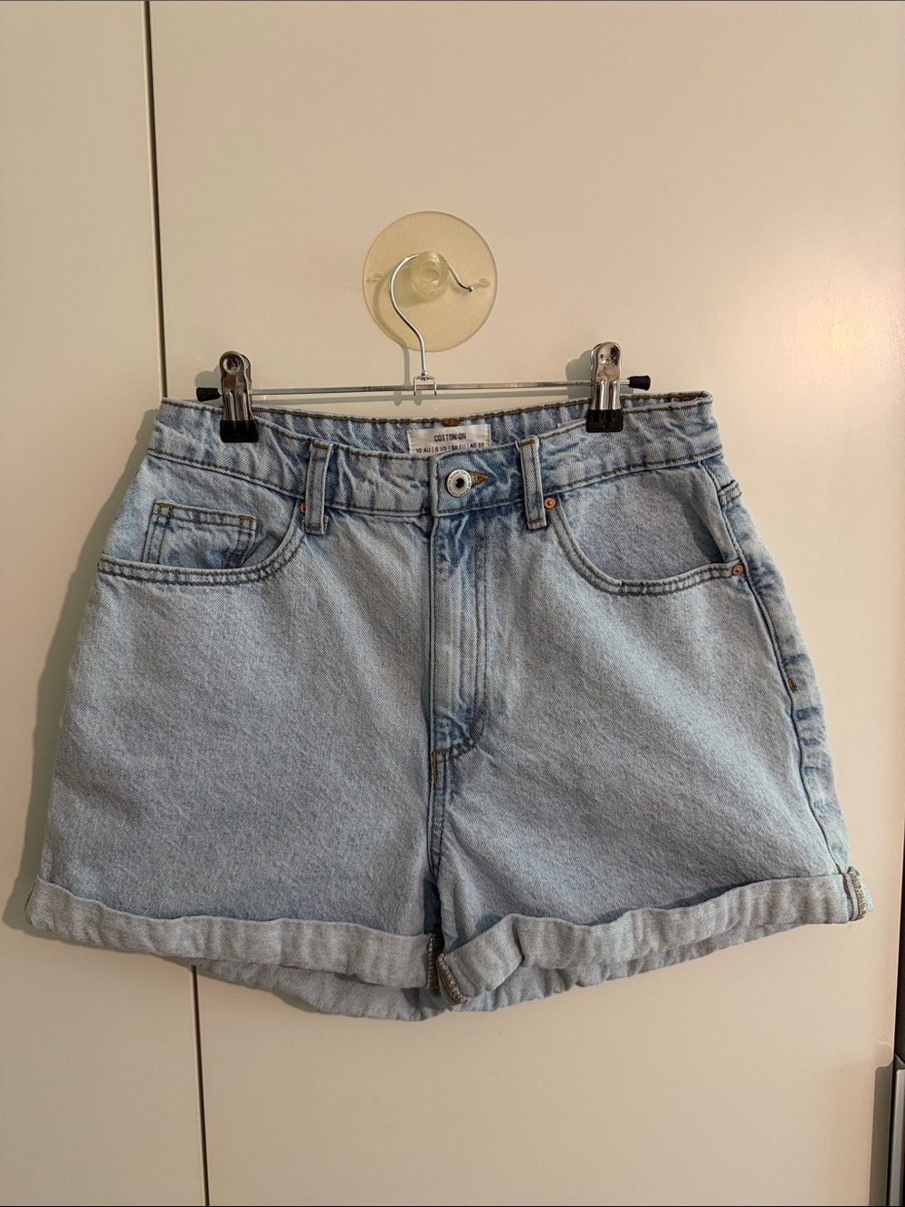 Cotton On Light Blue Rolled-Hem Denim Mom Shorts size 6